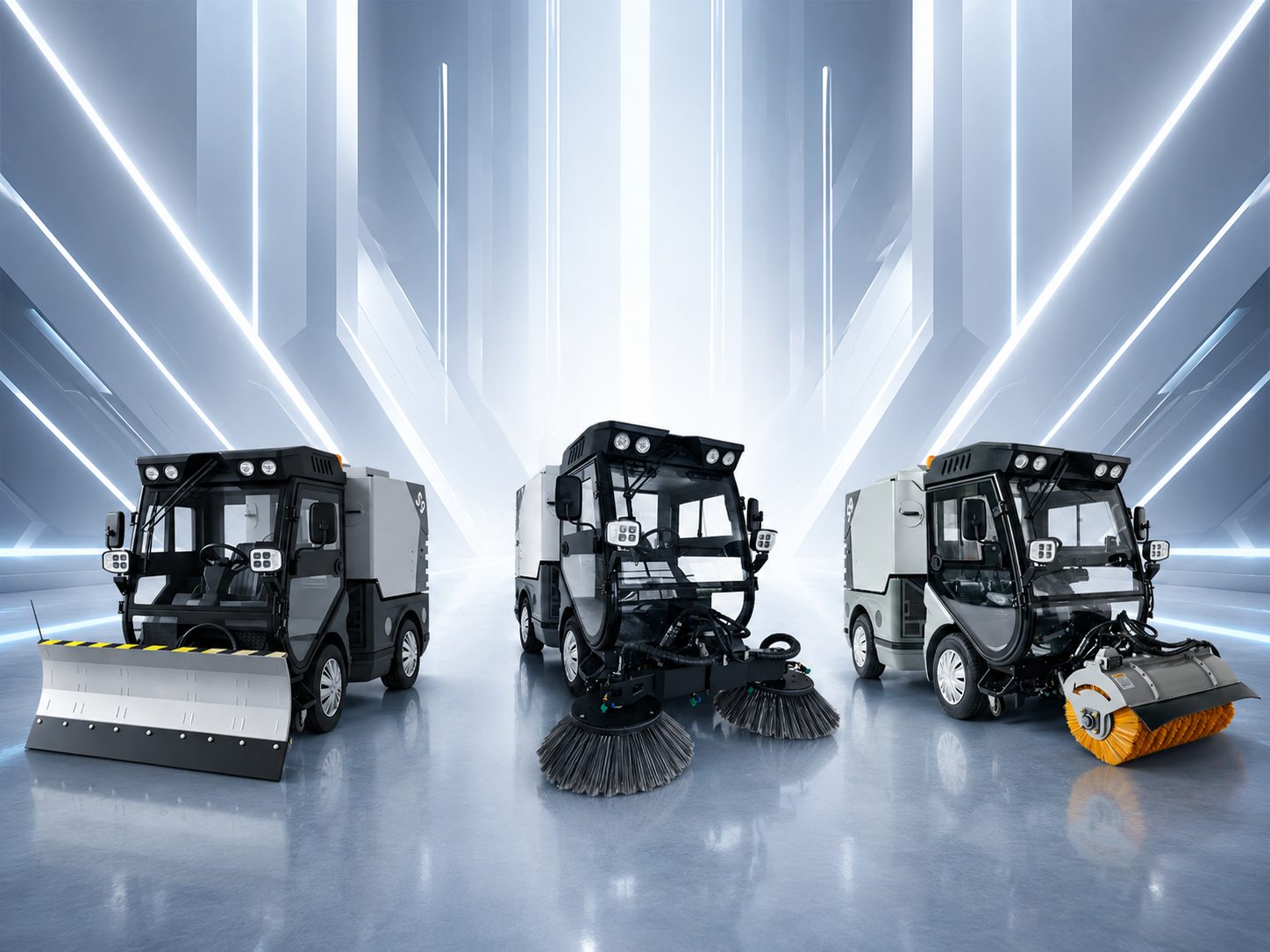 La barredora JIECHI S9 amplía sus capacidades con accesorios de quitanieves y cepillo para nieve.